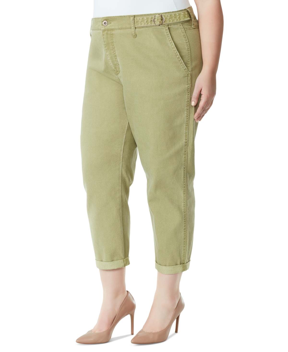 Jessica Simpson Plus Size Mika Bestie Adjustable-waist Cuffed Chino Pants In Olive