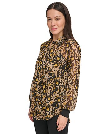 DKNY Women's Animal-Print Long-Sleeve Shirt - Macy's