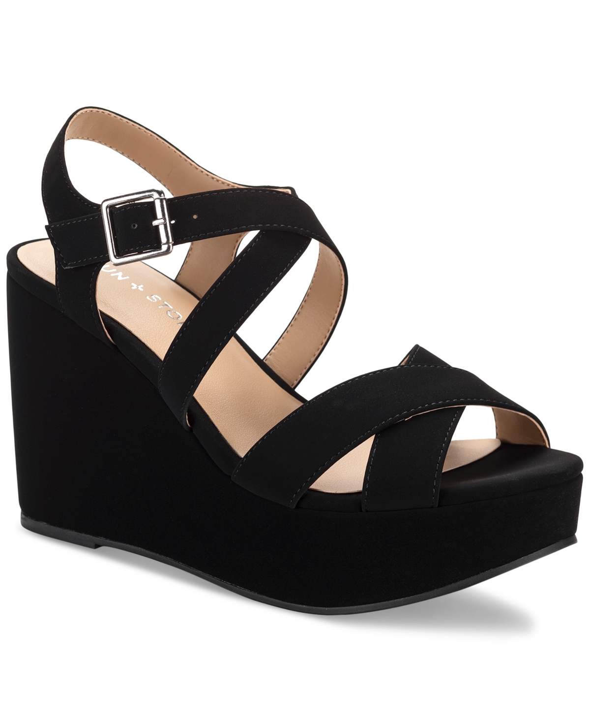 Sun + Stone Raynaa Strrappy Slingback Platform Wedge Dress Sandals, Created For Macy's In Black