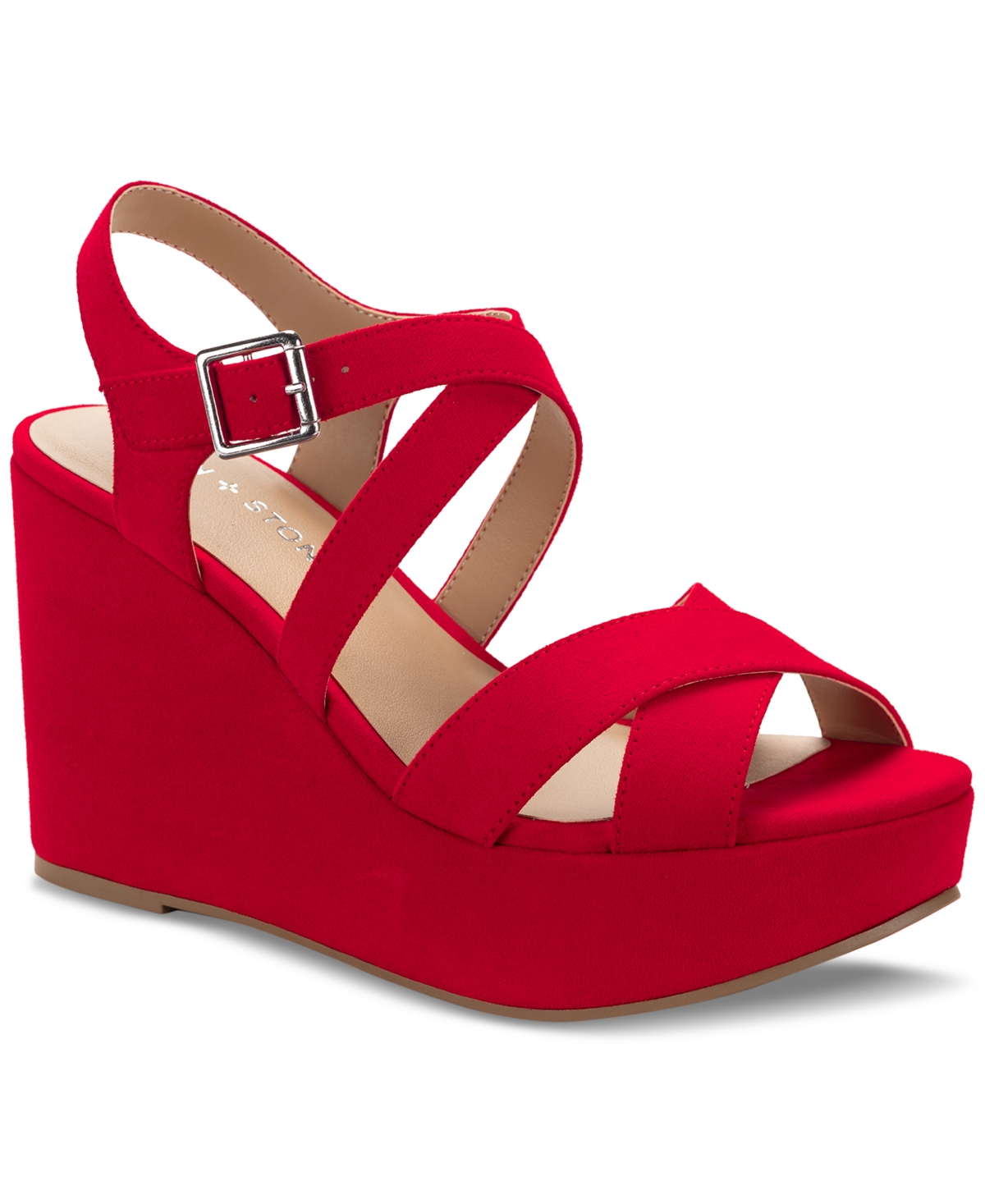 Sun + Stone Raynaa Strrappy Slingback Platform Wedge Dress Sandals, Created For Macy's In Red Micro