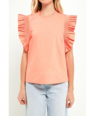 English Factory Women's Ruffle Sleeve Poplin Top - Macy's