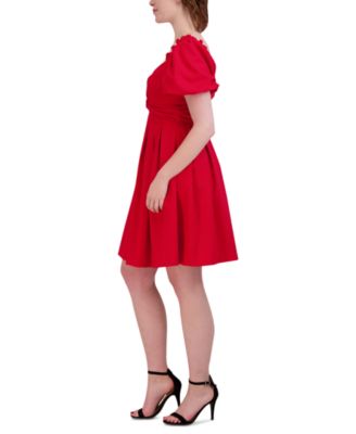 Women's Knot-Front Short-Sleeve Pleated Dress