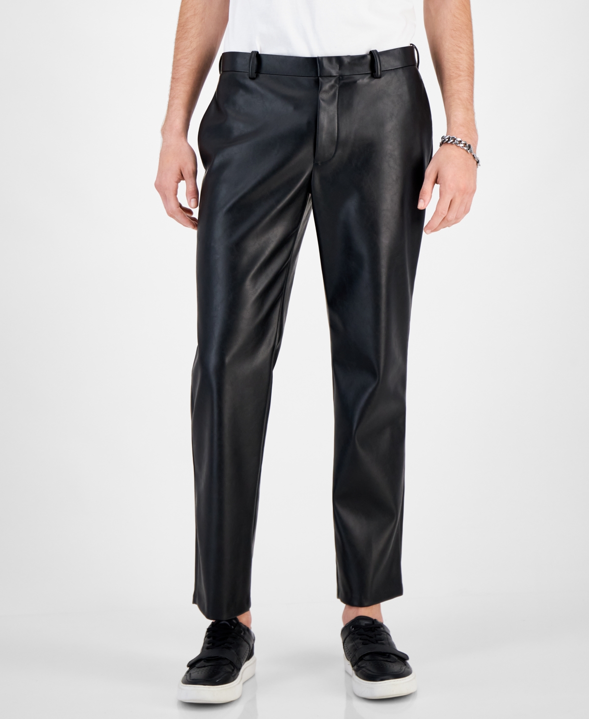 Inc International Concepts Men's Twilight Slim-fit Faux-leather Suit Pants, Created For Macy's In Deep Black