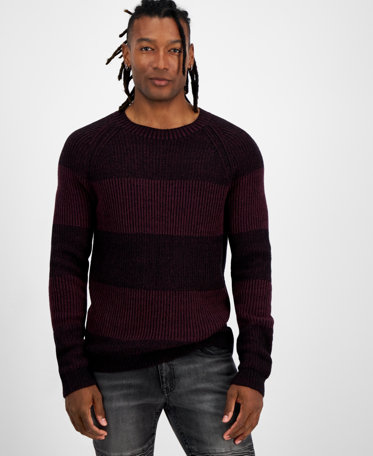 Inc International Concepts Men's Plaited Crewneck Sweater, Created For Macy's In Vintage Wine