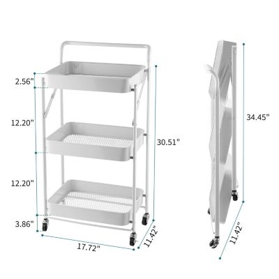 4 tier Rolling Utility Cart with Lockable Wheels, Adjustable Baskets Metal Storage Cart for Home Kitchen