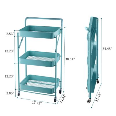 4 tier Rolling Utility Cart with Lockable Wheels, Adjustable Baskets Metal Storage Cart for Home Kitchen