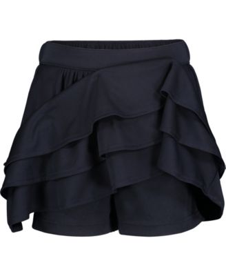 Big Girls Uniform Pindot Mesh Ruffle Scooter Skorts