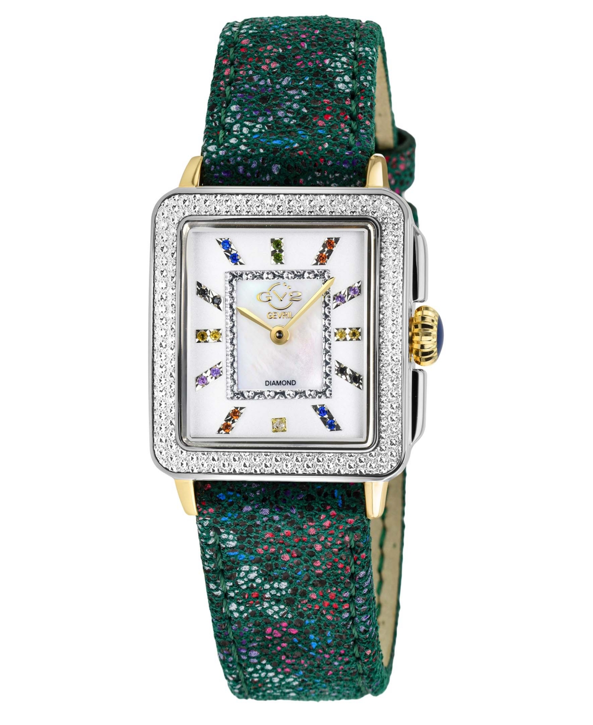 Gv2 By Gevril Women's Padova Swiss Quartz Gemstone Floral Green Leather Watch 30mm