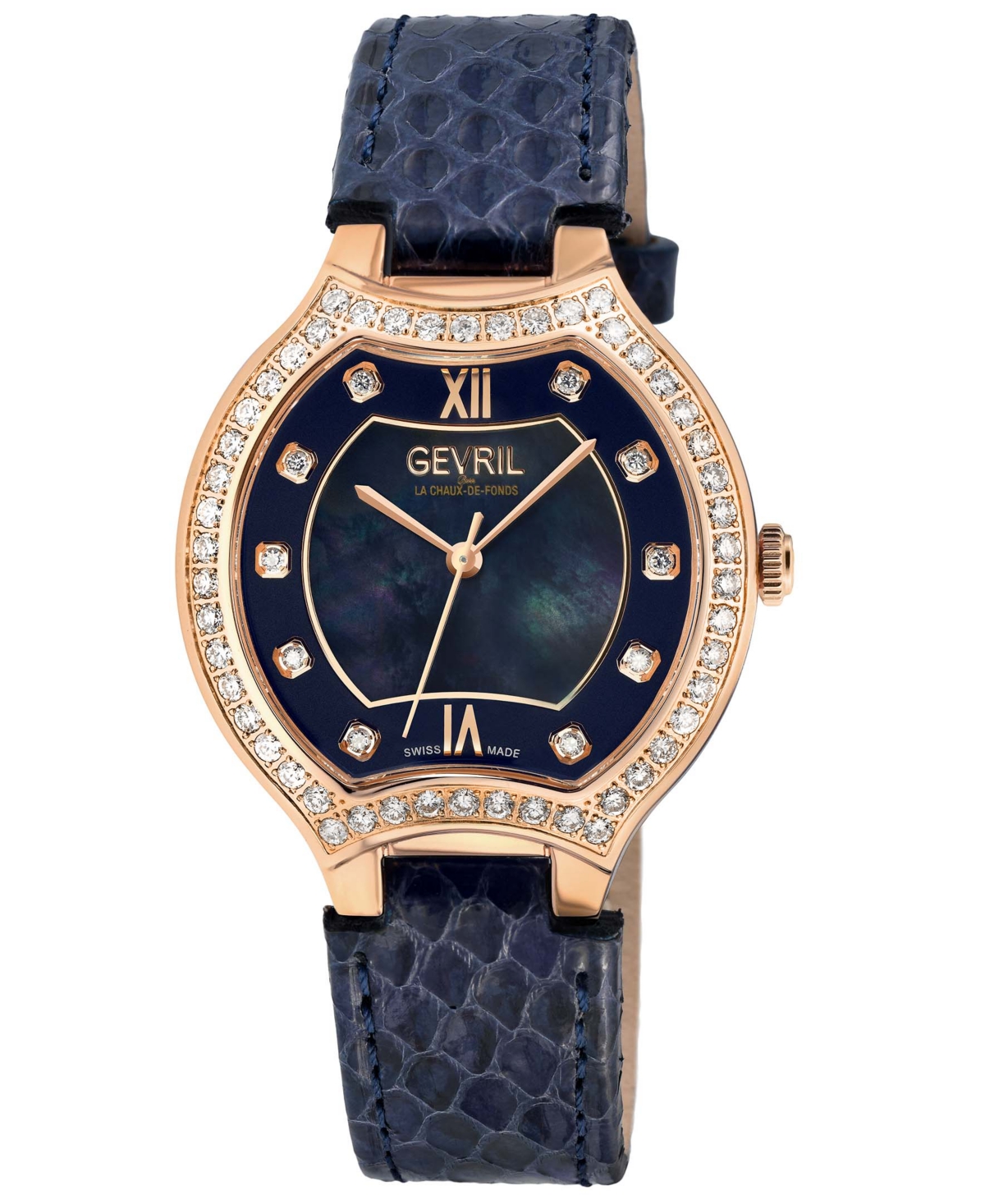 Gevril Women's Lugano Swiss Quartz Blue Leather Watch 35mm