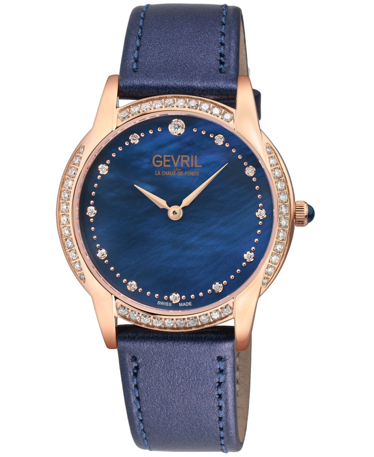 Gevril Women's Airolo Swiss Quartz Blue Leather Watch 36mm