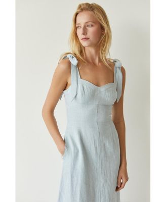Women's Isabella Solid Textured Linen Sweetheart Babydoll Midi Dress -  Macy's
