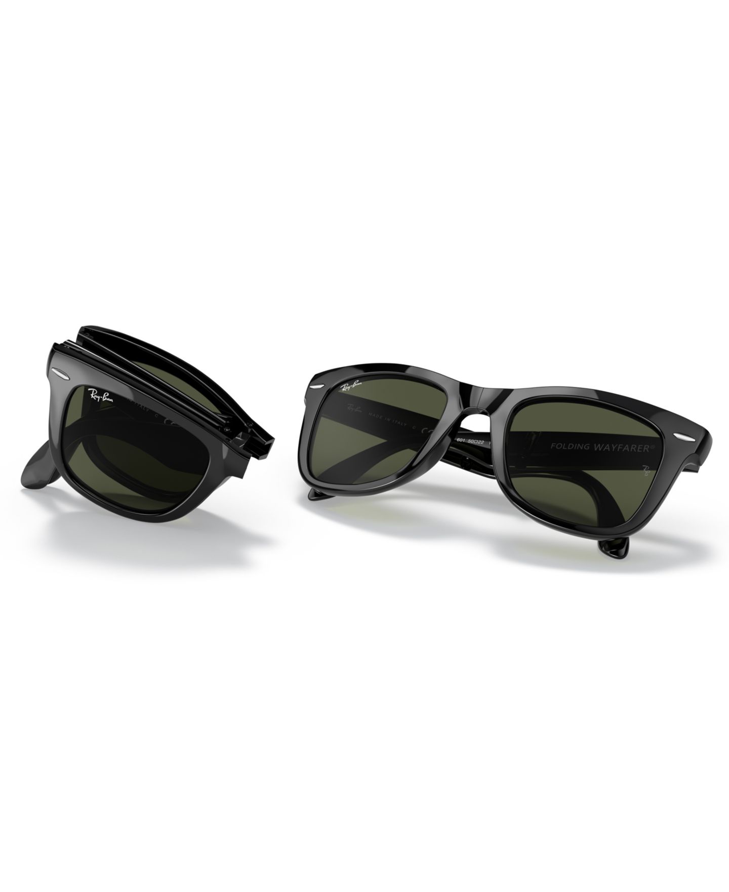 Женские солнцезащитные очки Ray-Ban Polarized Sunglasses, RB4105 Folding Wayfarer, цвет: Полированный чёрный / Зелёный — фото 7