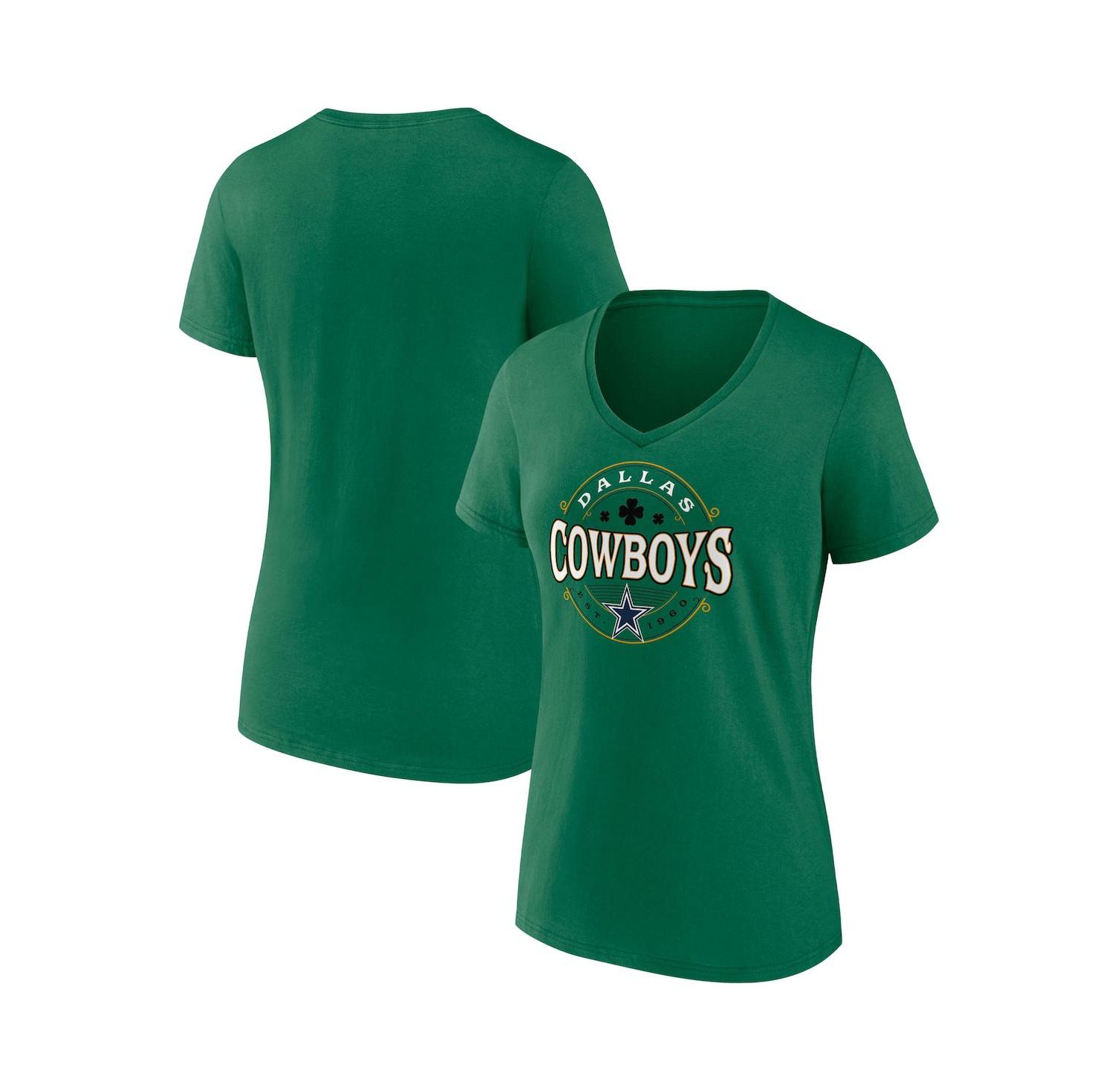 Women's Green Dallas Cowboys Lucky Celtic V-Neck T-shirt
