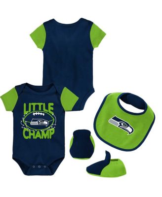 Newborn & Infant College Navy/Neon Green Seattle Seahawks Little Champ  Three-Piece Bodysuit Bib & Booties Set