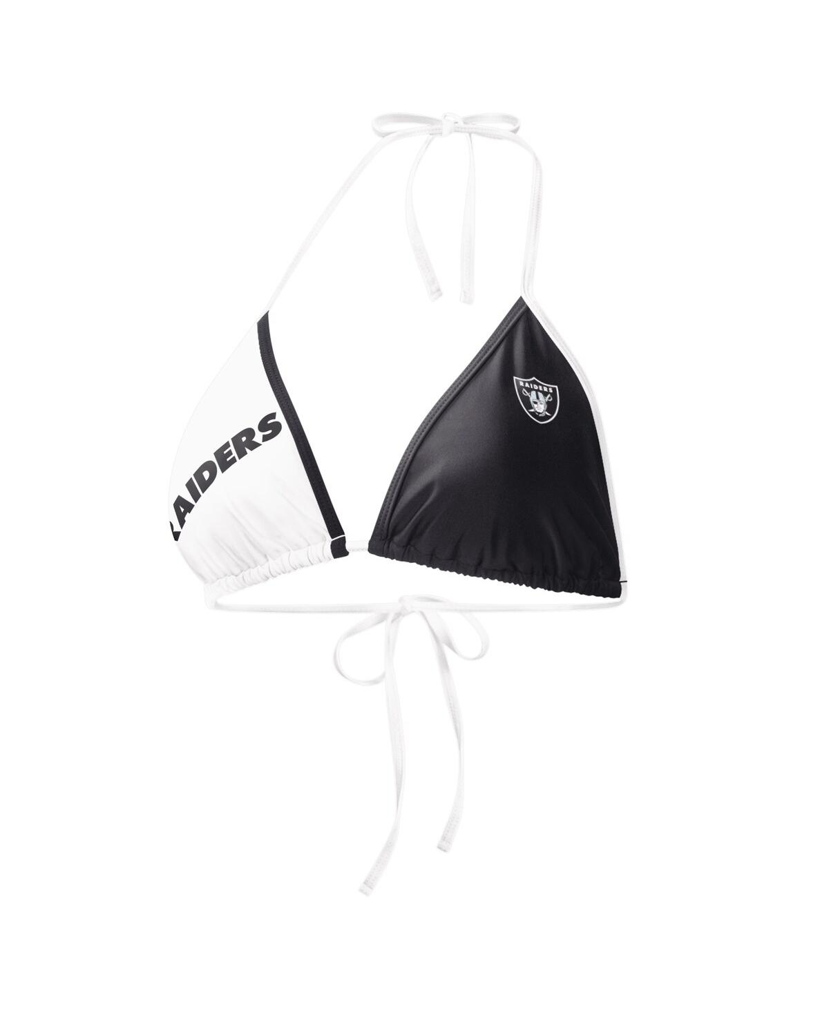 Shop G-iii 4her By Carl Banks Women's  Black, White Las Vegas Raiders Play Action Bikini Top In Black,white