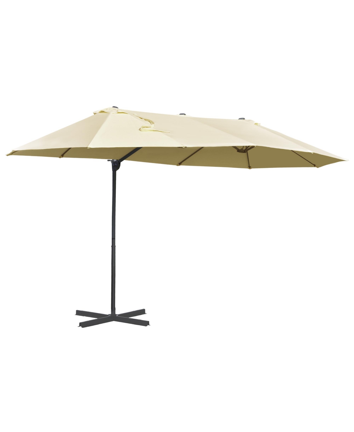 14ft Patio Umbrella Double-Sided Outdoor Market Extra Large Umbrella with Crank, Cross Base for Deck, Lawn, Backyard and Pool - Beige