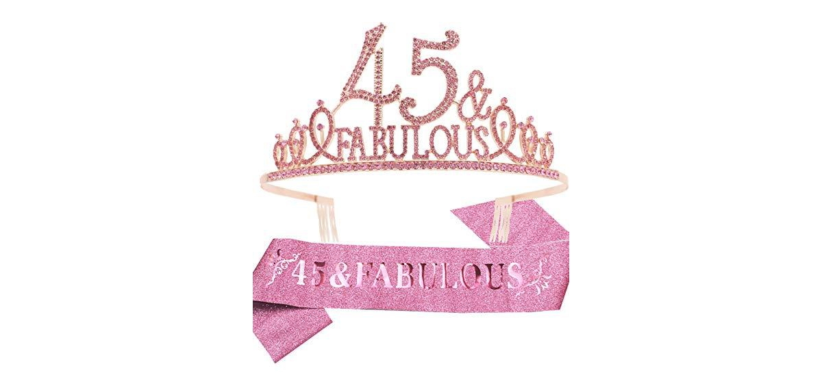Meant2tobe 45th Birthday Gifts for Women,45th Birthday Tiara and Sash45th Birthday Decorations Party Supplies,It's My 45th Birthday Satin Sash C