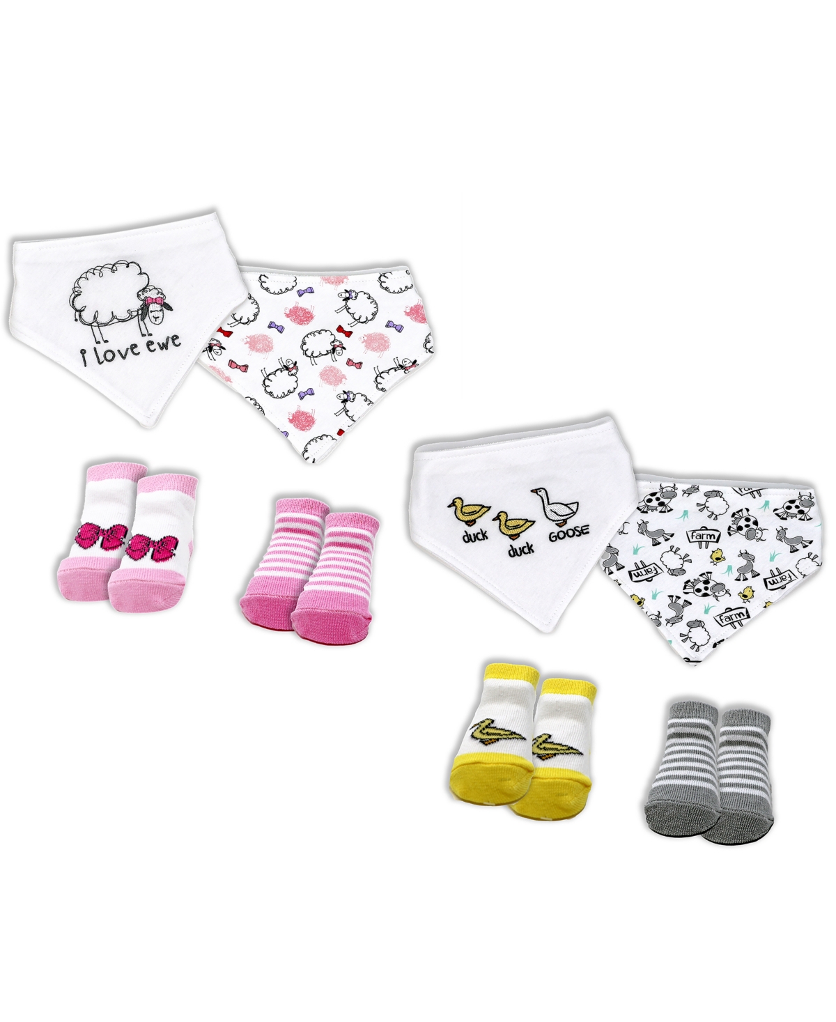 Baby Mode Baby Girls Closure Bibs And Socks, 8 Piece Set In Pink Sheeps