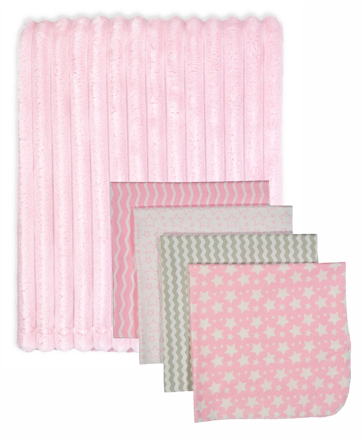Baby Mode Jesse & Lulu Baby Girls Striped Blankets, 5 Piece Set In Soft Pink