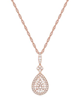 Diamond Round & Baguette Teardrop Cluster 18" Pendant Necklace (1/2 ct. t.w.)