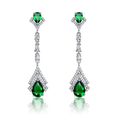 Elegant Sterling Silver White Gold Plated CZ Double Halo Drop Earrings