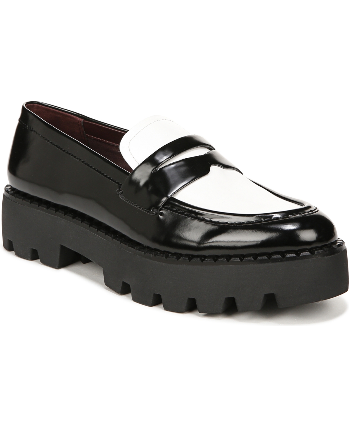 Franco Sarto Balin Platform Loafer In Black/white Patent Faux Leather