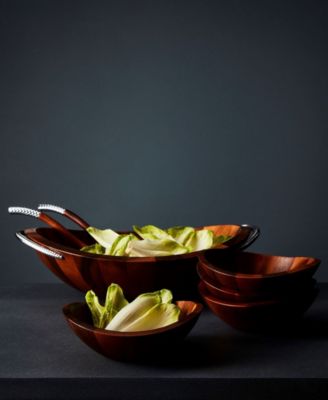 Nambe Braid Set of 4 Individual Wood 8" Salad Bowls