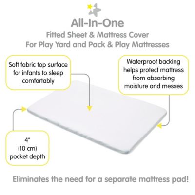 All-in-One Fitted Sheet & Waterproof Cover for 39" x 27" Play Yard Mattress (2-Pack)