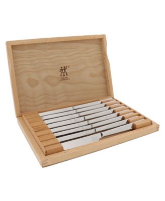 Contemporary 8-pc Stainless Steel Steak Knife Set w Wood Presentation Case