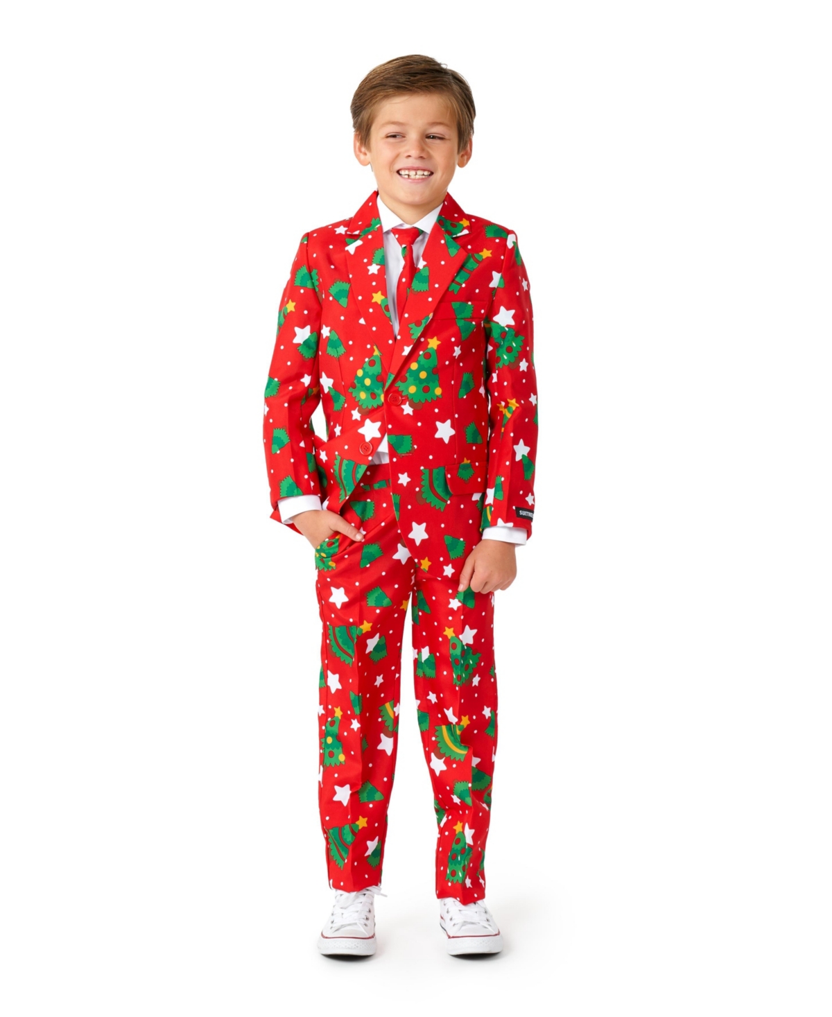 Suitmeister Kids' Big Boys Christmas Trees Stars Button Closure Suit Set In Medium Red