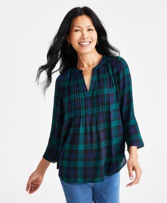 Style & Co Women's V-Neck Long-Sleeve Pintuck Blouse