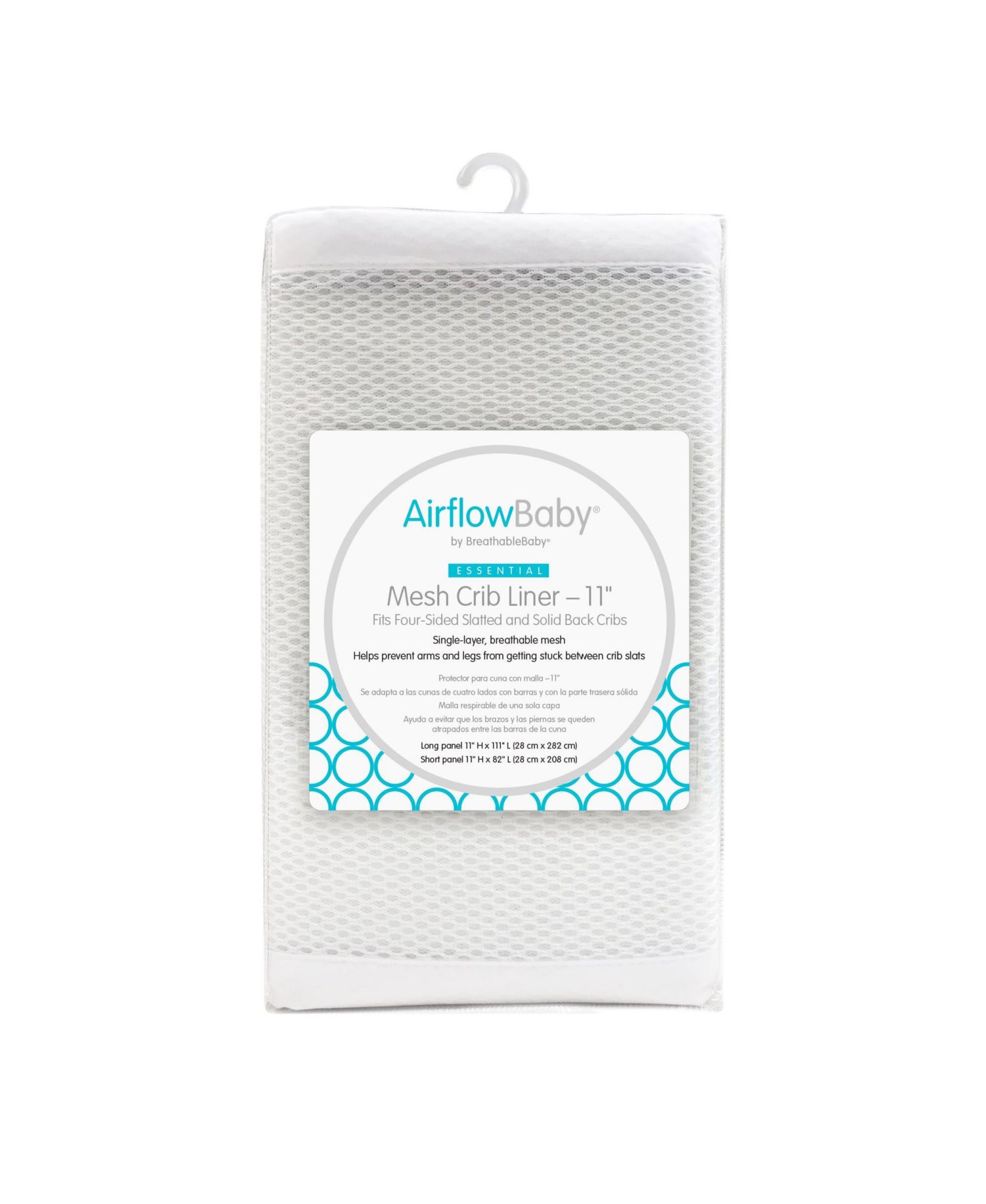 AirflowBaby Breathable Mesh Liner for Full-Size Cribs, 11"H (28cm) Essential 2mm Mesh (Size 4FS Covers 3 or 4 Sides)