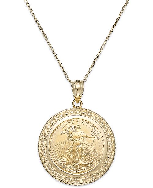 Genuine Eagle Coin Pendant Necklace In 22k And 14k Gold