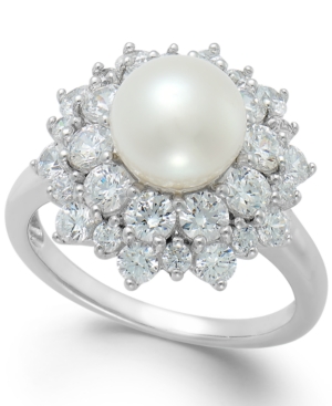 image of Arabella Cultured Freshwater Pearl (8mm) and Swarovski Zirconia Ring in Sterling Silver