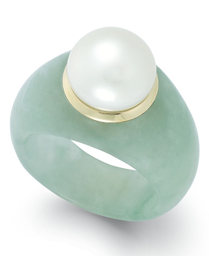 Macy's - Cultured Freshwater Pearl Jade Ring in 14k Gold (9mm)