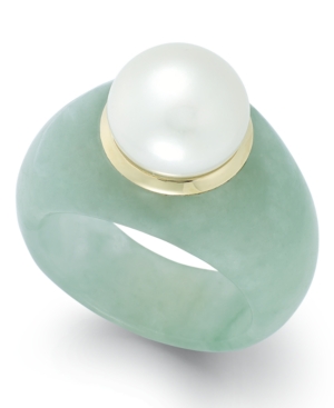 Cultured Freshwater Pearl Jade Ring in 14k Gold (9mm)