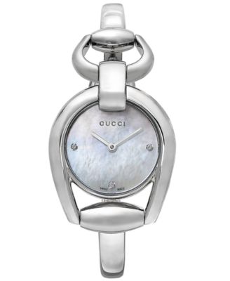 Gucci - Women's Swiss Horsebit Diamond Accent Stainless Steel Bangle Bracelet Watch 28mm YA139506