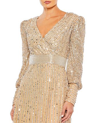 Mac Duggal Women's Sequined Wrap Over Bishop Sleeve Gown - Macy's