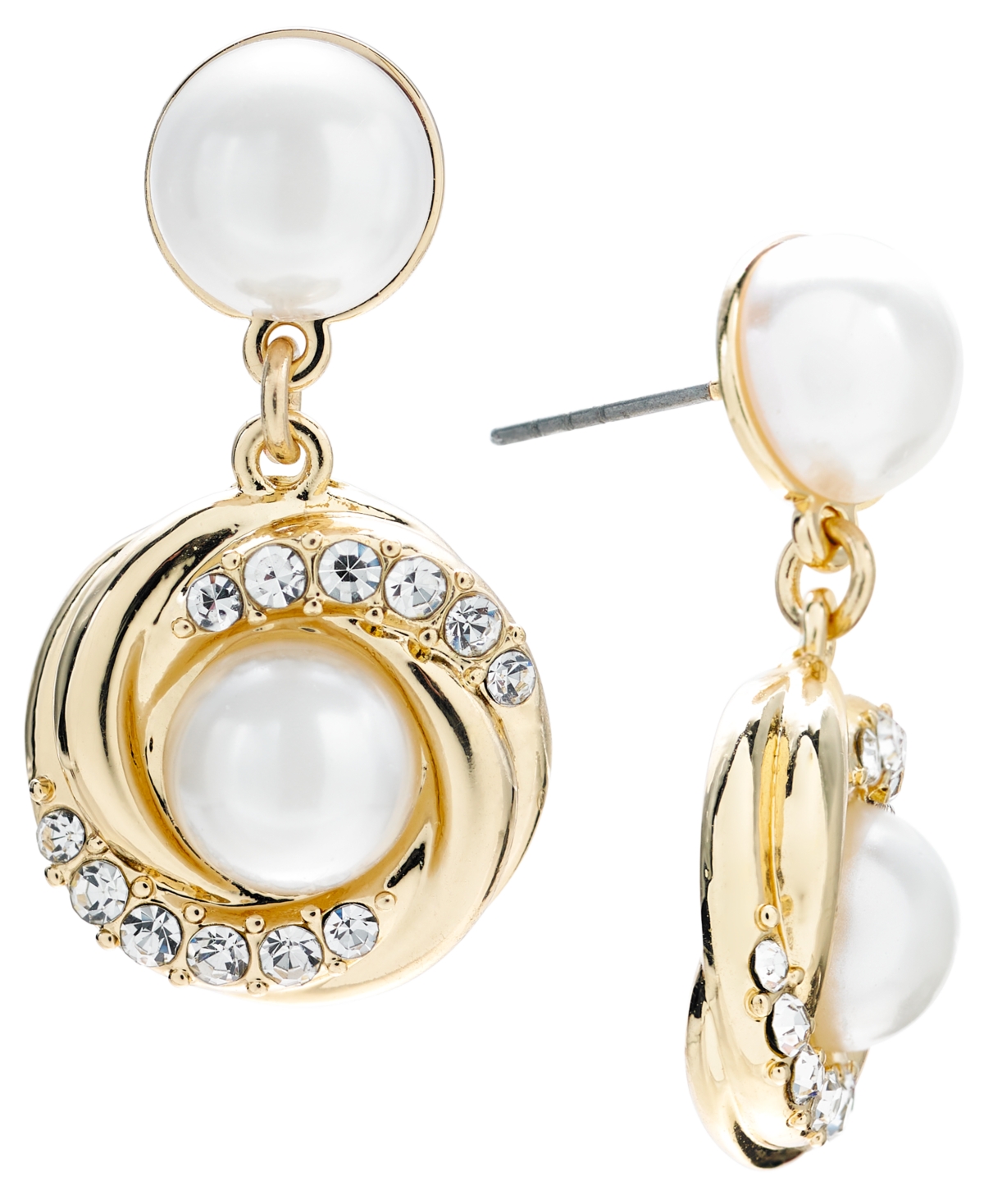 Gold-Tone Pave & Imitation Pearl Drop Earrings, Created for Macy's - Gold