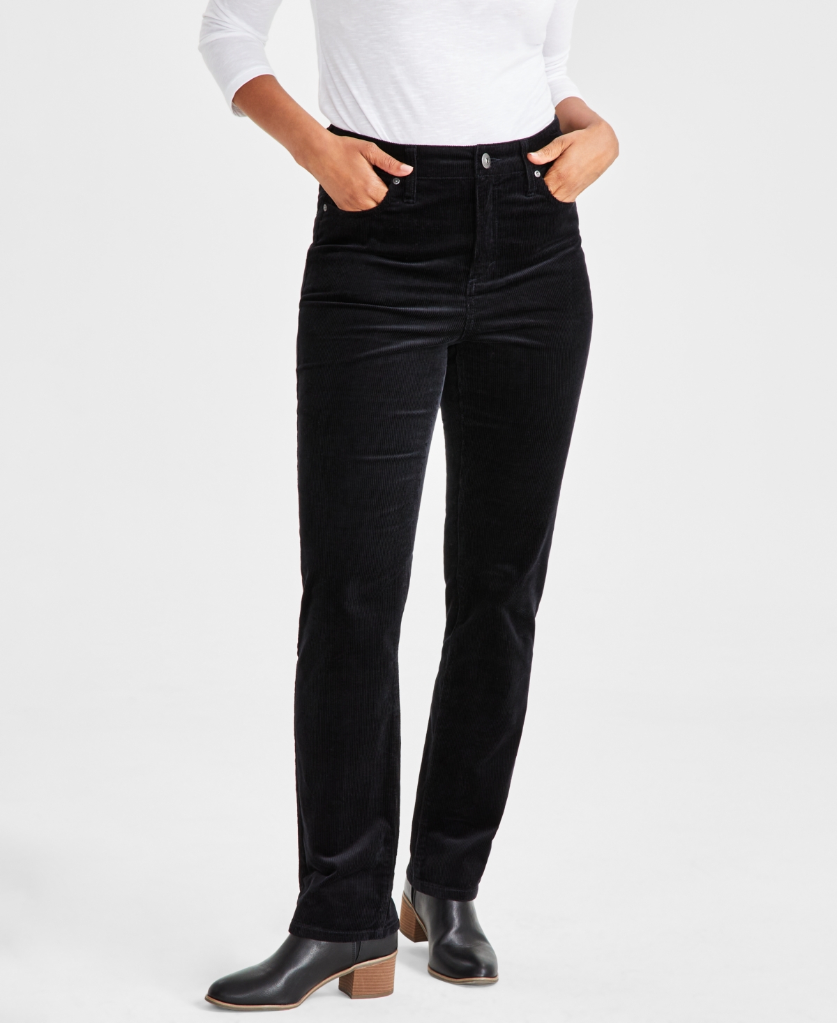 Style & Co Women's High-rise Straight-leg Corduroy Pants, Created For Macy's In Deep Black