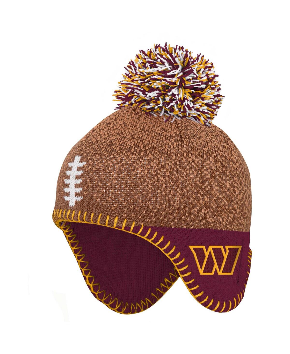 Shop Outerstuff Newborn And Infant Boys And Girls Brown Washington Commanders Football Head Knit Hat With Pom