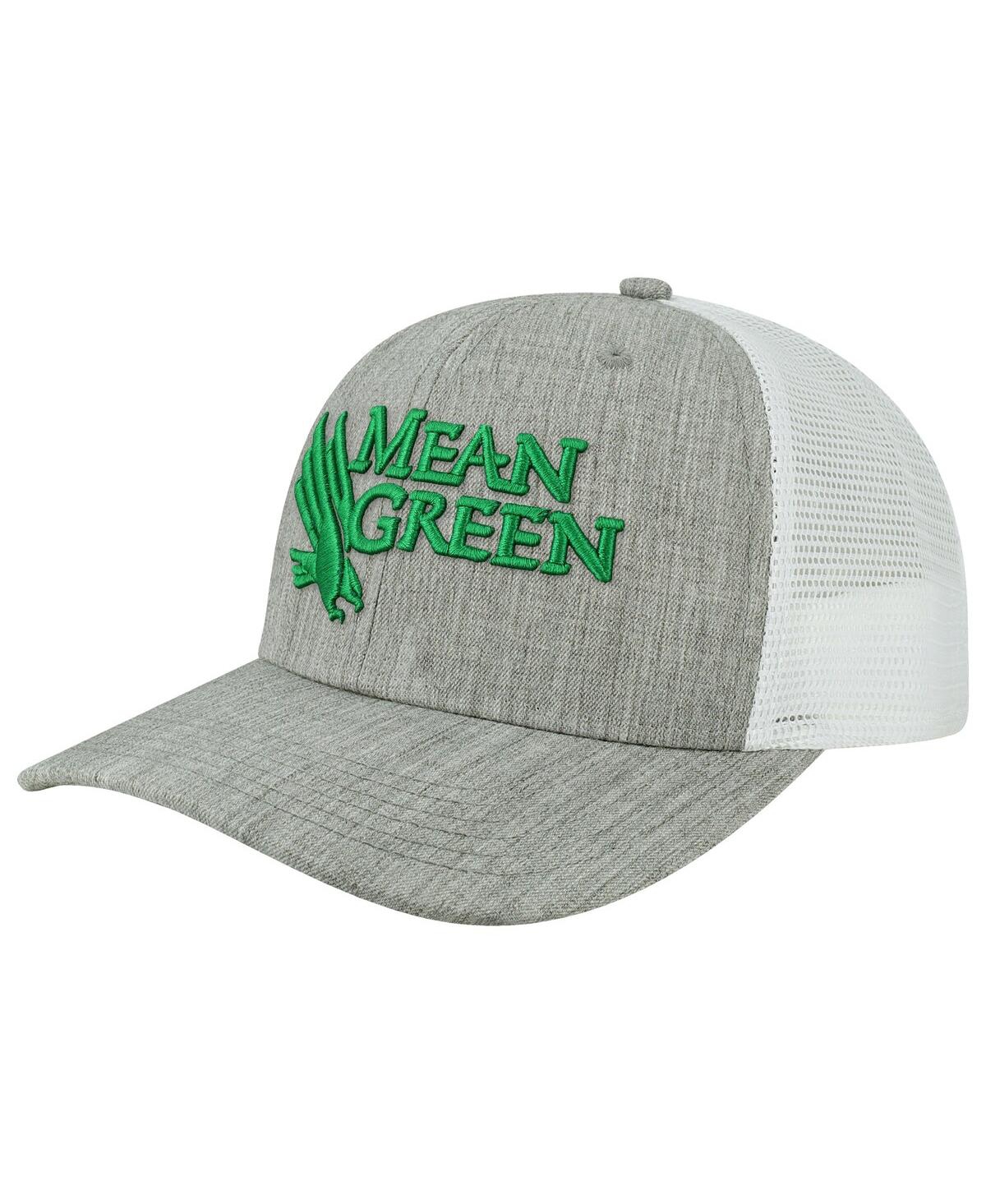 Men's Legacy Athletic Heather Gray, White North Texas Mean Green The Champ Trucker Snapback Hat - Heather Gray, White