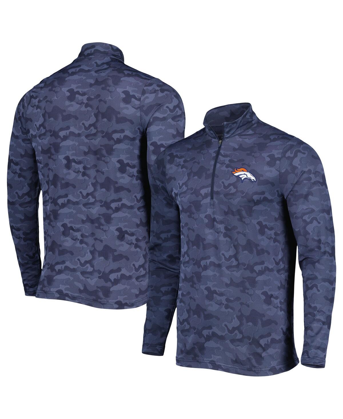 Shop Antigua Men's  Navy Denver Broncos Brigade Quarter-zip Sweatshirt