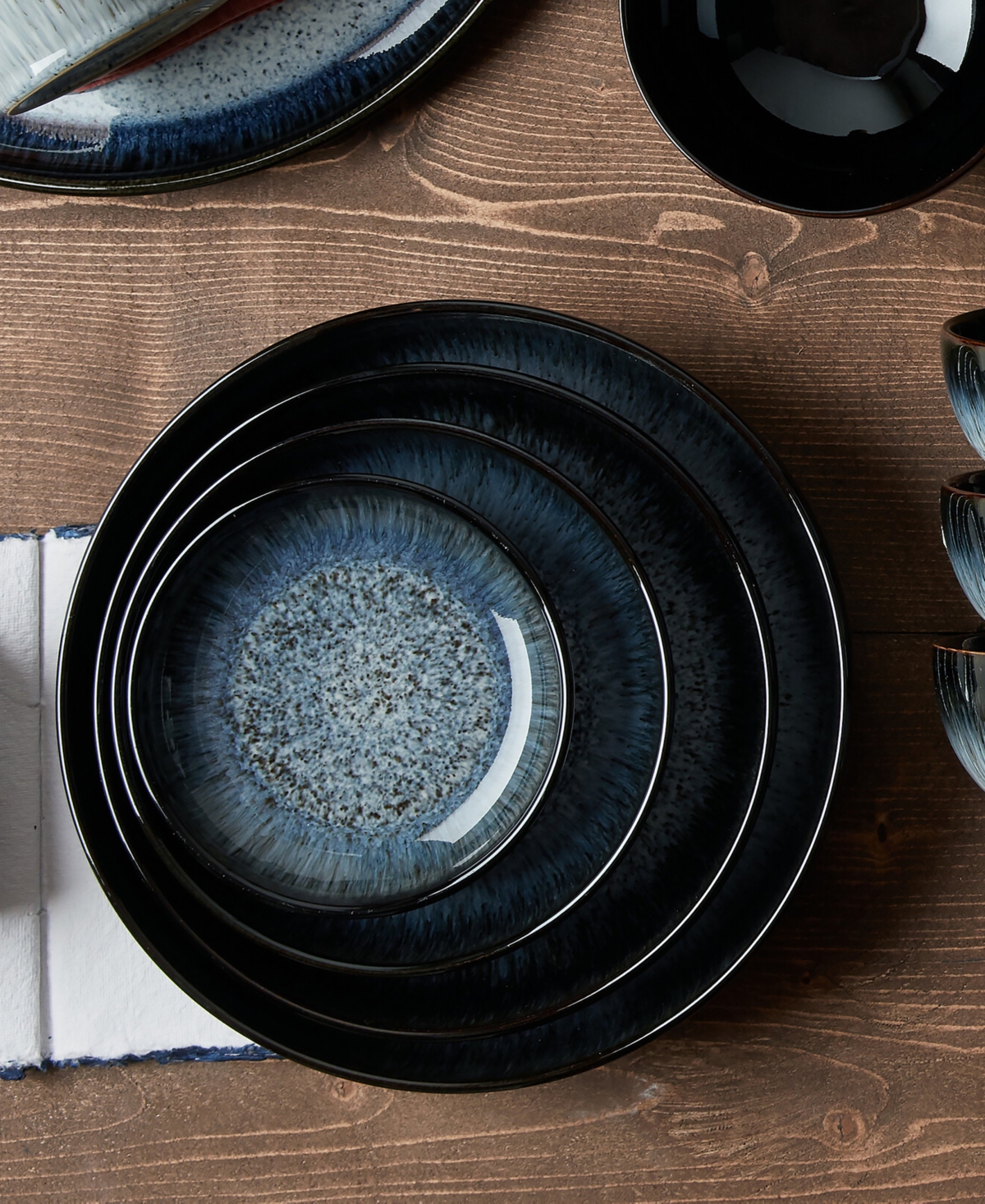 Denby Halo Set Of 4 Nesting Bowls In Black,blue