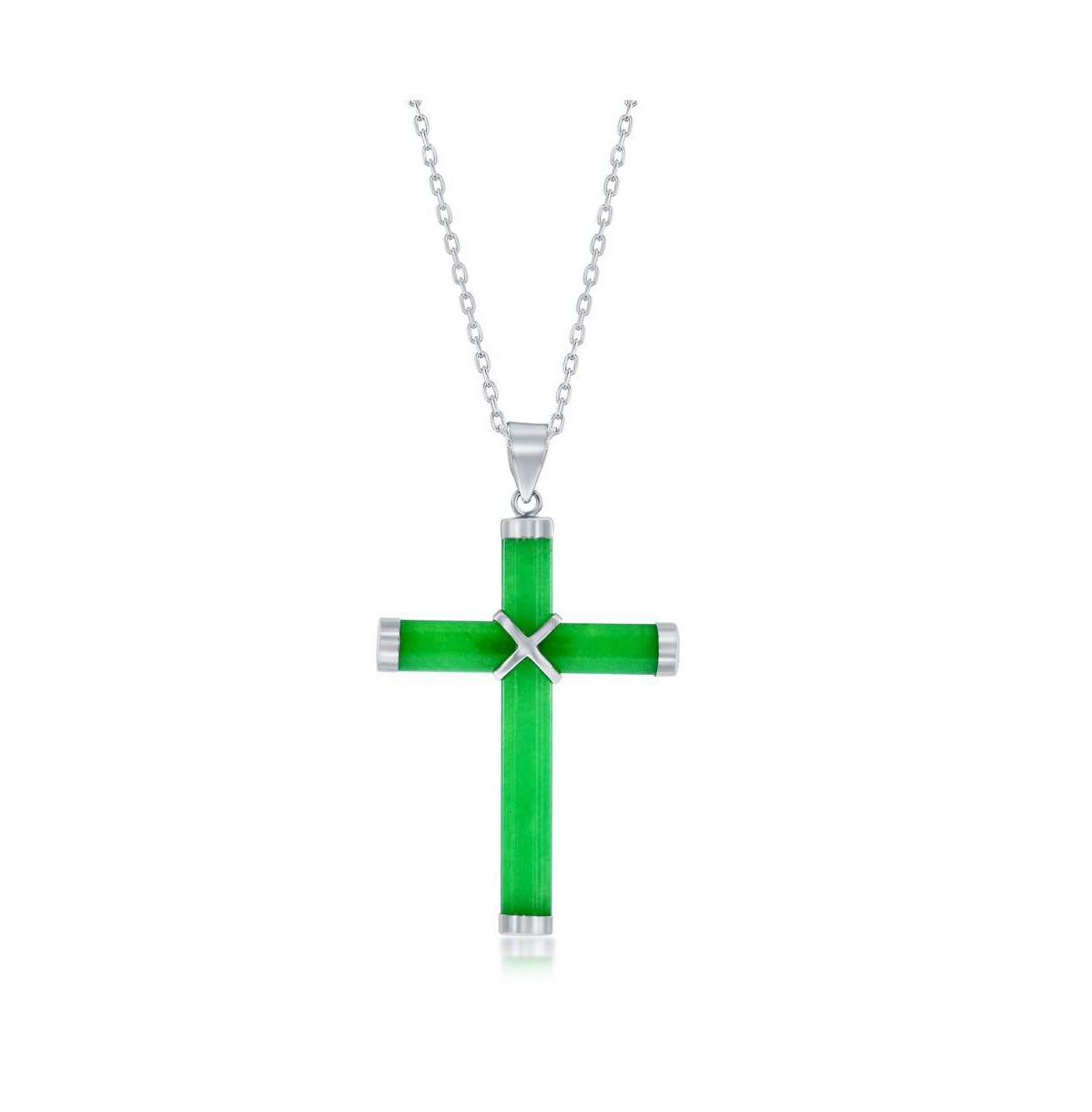 Sterling Silver Jade Cross Necklace - Green