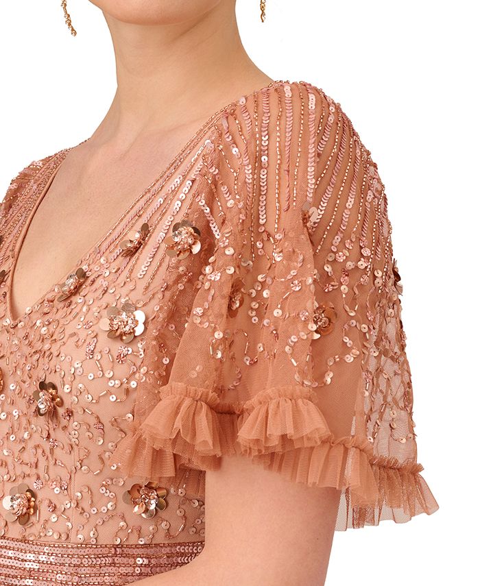 Adrianna Papell Women's Embellished Flutter-Sleeve Gown - Macy's