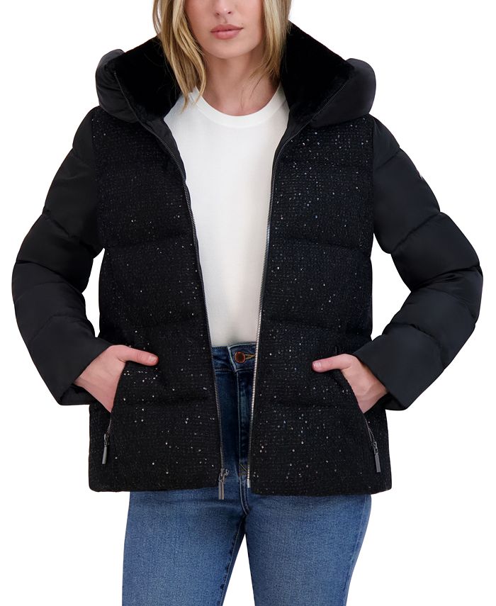 Laundry by Shelli Segal Women's Sparkle Hooded Puffer Coat Macy's