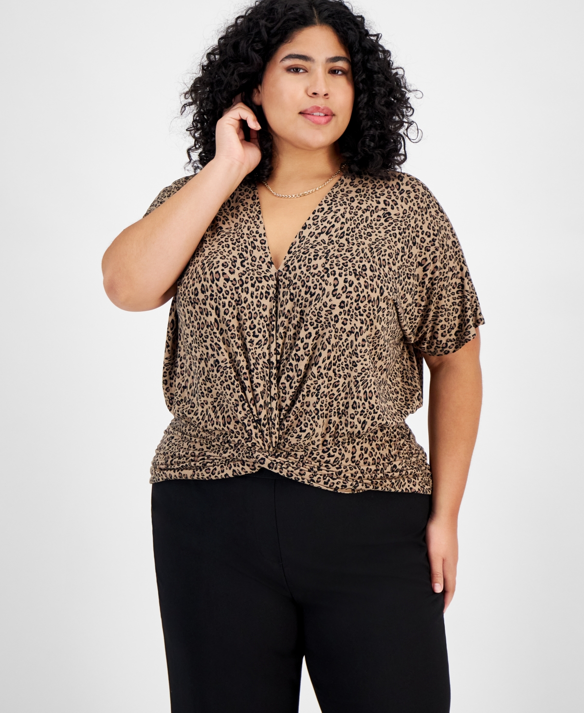 Bar Iii Plus Size Cheetah-Print Knot-Front Top, Created for Macy's - Molly  Cheetah