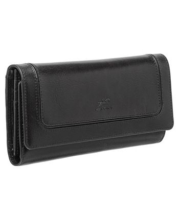 Mancini RFID Secure Trifold Key Case Wallet - Detachable Key Ring & Card Slots, Black Leather