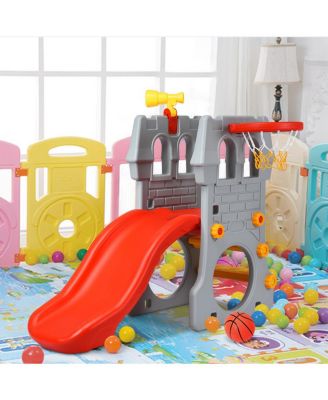 Children Castle Slide Play Slide with Basketball Hoop and Telescope Toy